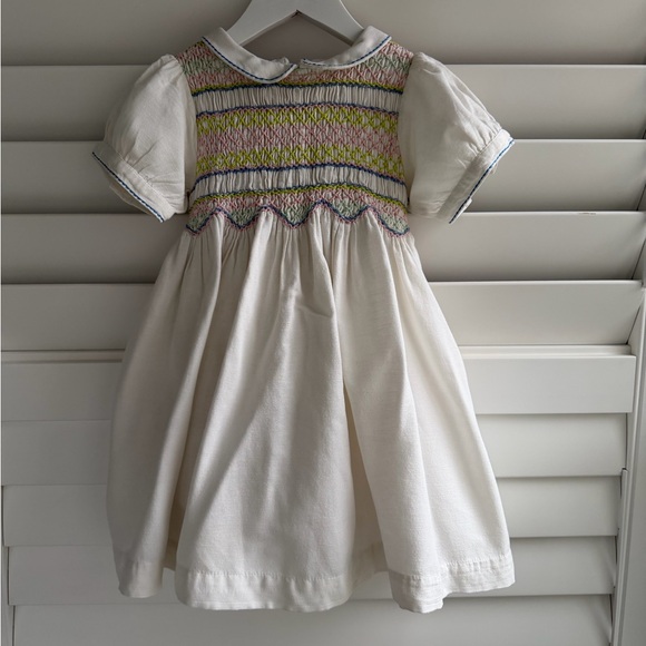 Mini Boden Other - Mini Boden White Dress with Multicolor Smocking